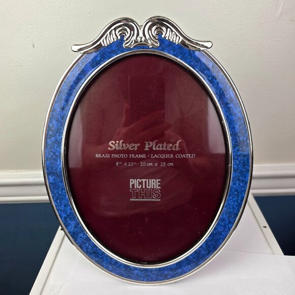 Picture This Silver Plated Brass Photo Frame Lacquer Coated Blue Silver NWT - Picture 1 of 5